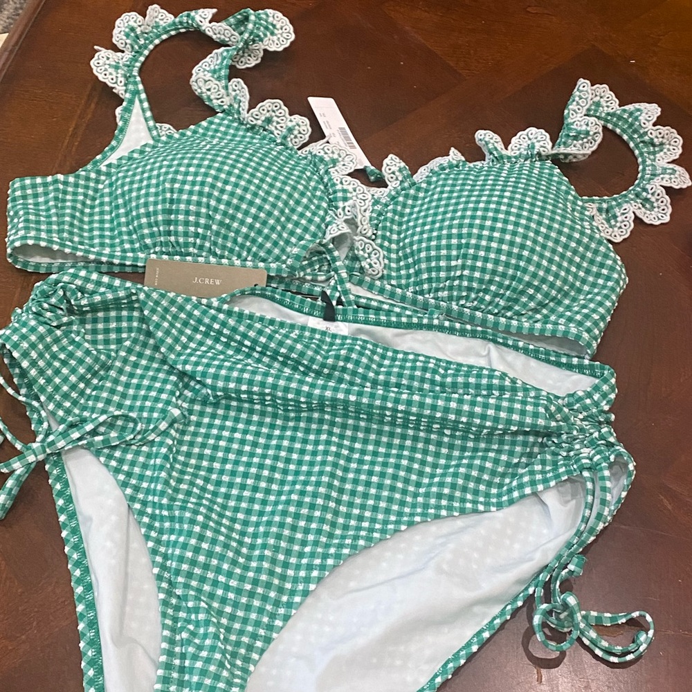 J Crew Green Gingham Two-Piece Swimsuit Bikini XL XXL 16/18